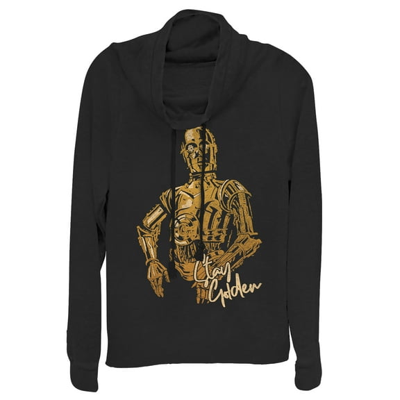 Junior's Star Wars: The Rise of Skywalker C-3PO Stay Golden  Cowl Neck Sweatshirt Black 3X Large