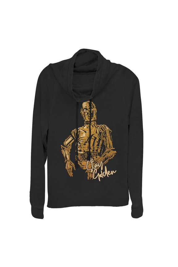 Junior's Star Wars: The Rise of Skywalker C-3PO Stay Golden  Cowl Neck Sweatshirt Black X Small