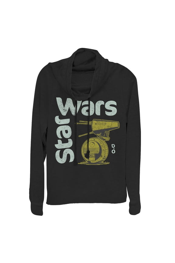 Junior's Star Wars: The Rise of Skywalker D-0 Roll Cowl Neck Sweatshirt Black Small