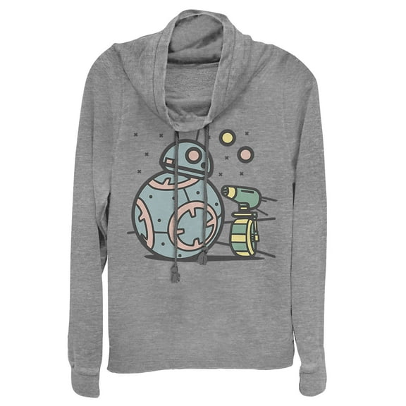 Junior's Star Wars: The Rise of Skywalker Droid Cuties  Cowl Neck Sweatshirt Gray Heather Small
