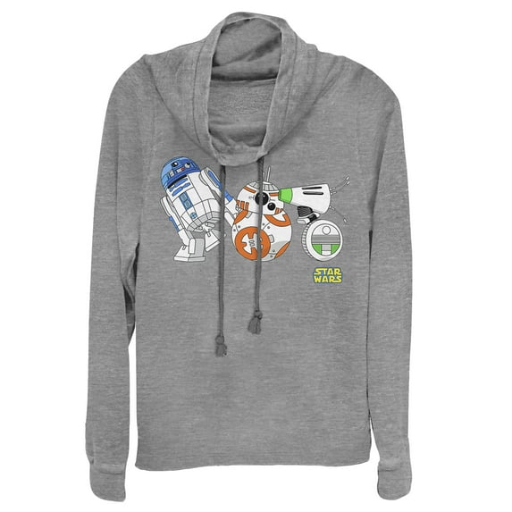 Junior's Star Wars: The Rise of Skywalker Droid Party Cowl Neck Sweatshirt Gray Heather X Large