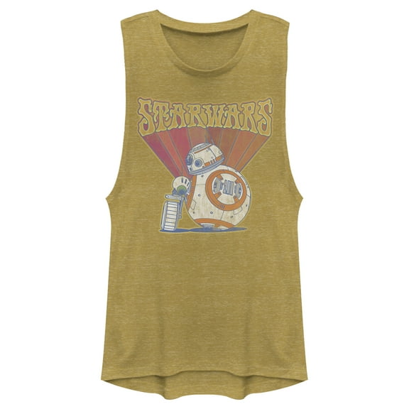 Junior's Star Wars: The Rise of Skywalker Groovy Droid Duo  Festival Muscle Graphic Tee Gold Heather Small