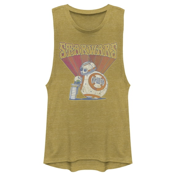 Junior's Star Wars: The Rise of Skywalker Groovy Droid Duo Festival Muscle Graphic Tee Gold Heather Small