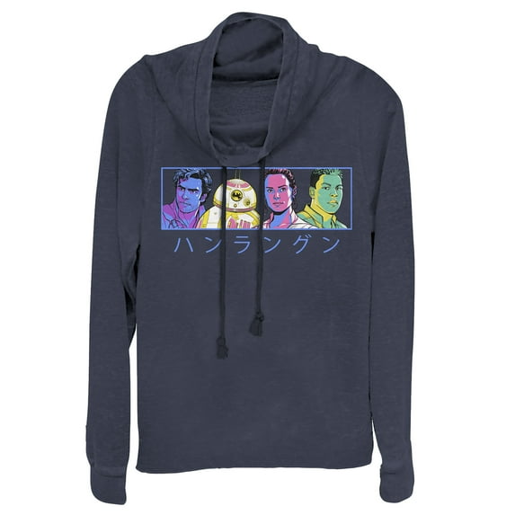 Junior's Star Wars: The Rise of Skywalker Kanji Heroes Cowl Neck Sweatshirt Navy Blue Large
