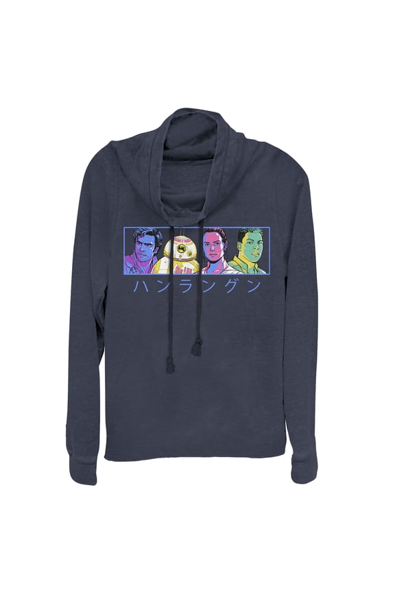 Junior's Star Wars: The Rise of Skywalker Kanji Heroes  Cowl Neck Sweatshirt Navy Blue X Small