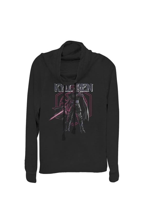 Junior's Star Wars: The Rise of Skywalker Kylo Ren Emblem  Cowl Neck Sweatshirt Black X Large