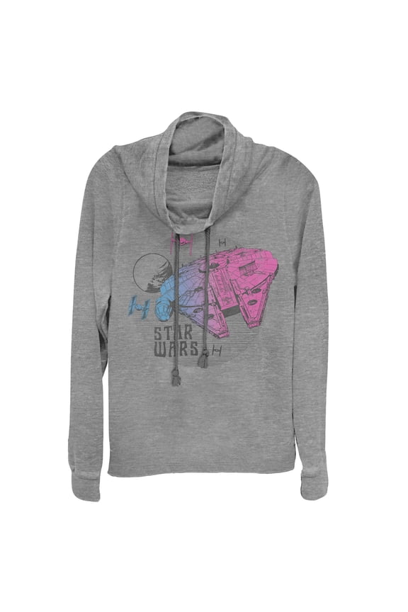 Junior's Star Wars: The Rise of Skywalker Ombre Millennium Falcon Cowl Neck Sweatshirt Gray Heather X Small