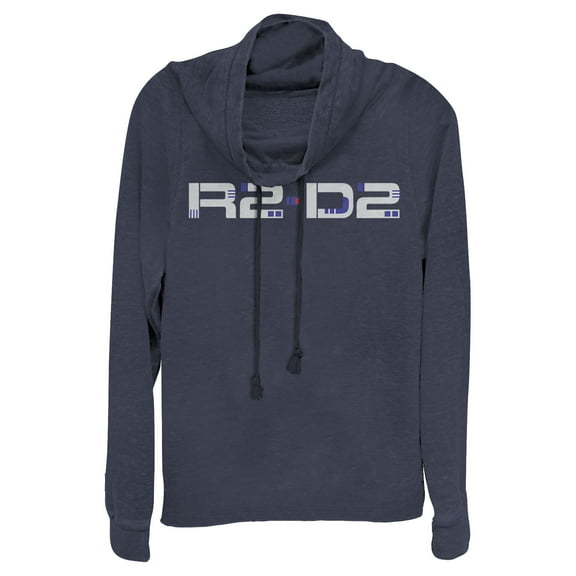 Junior's Star Wars: The Rise of Skywalker R2-D2 Text  Cowl Neck Sweatshirt Navy Blue Large
