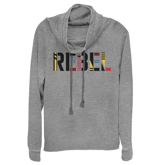 Junior's Star Wars: The Rise of Skywalker Rebel Text Cowl Neck Sweatshirt Gray Heather 4X Large