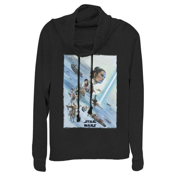 Junior's Star Wars: The Rise of Skywalker Rey Poster  Cowl Neck Sweatshirt Black 4X Large