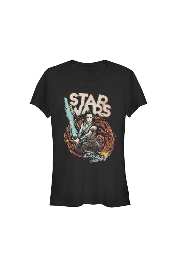 Junior's Star Wars: The Rise of Skywalker Rey Retro Swirl  Graphic Tee Black Large