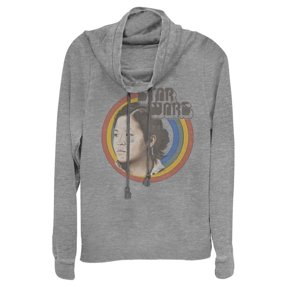 Junior's Star Wars: The Rise of Skywalker Rose Retro Rainbow Cowl Neck Sweatshirt Gray Heather 4X Large