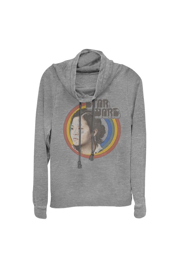 Junior's Star Wars: The Rise of Skywalker Rose Retro Rainbow Cowl Neck Sweatshirt Gray Heather 4X Large