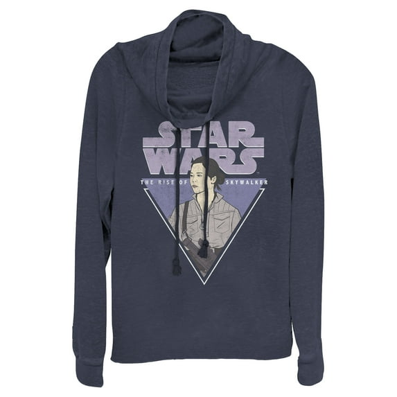 Junior's Star Wars: The Rise of Skywalker Rose Triangle Cowl Neck Sweatshirt Navy Blue 2X Large