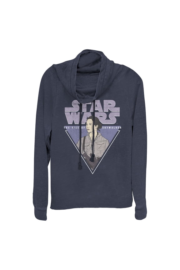 Junior's Star Wars: The Rise of Skywalker Rose Triangle Cowl Neck Sweatshirt Navy Blue 4X Large