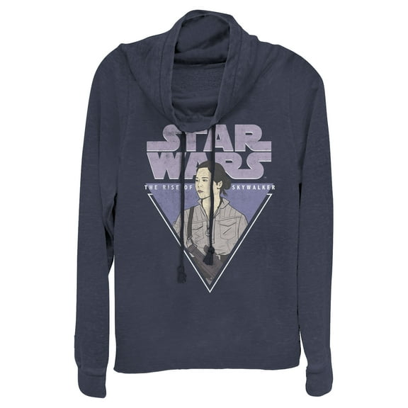 Junior's Star Wars: The Rise of Skywalker Rose Triangle  Cowl Neck Sweatshirt Navy Blue X Large