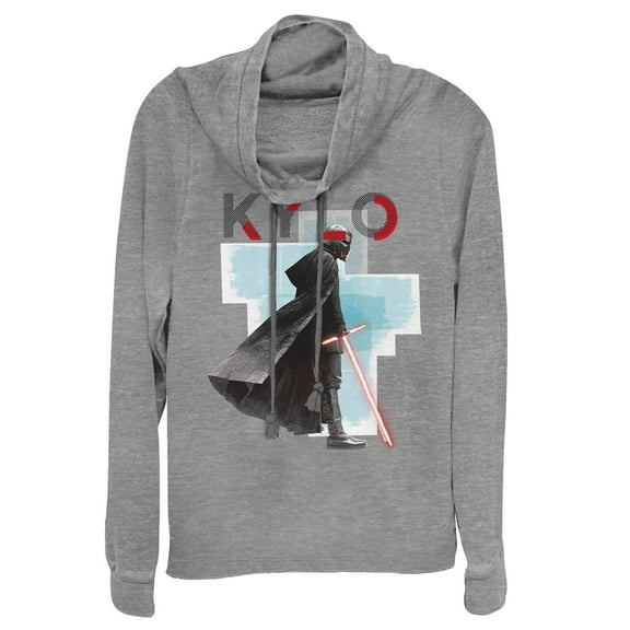 Junior's Star Wars: The Rise of Skywalker Sinister Kylo  Cowl Neck Sweatshirt Gray Heather Small