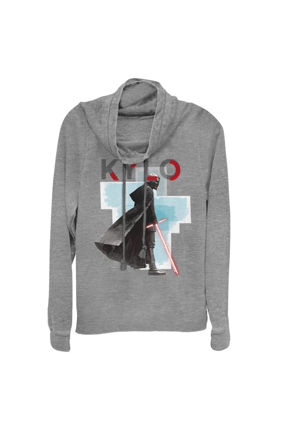 Junior's Star Wars: The Rise of Skywalker Sinister Kylo Cowl Neck Sweatshirt Gray Heather Small
