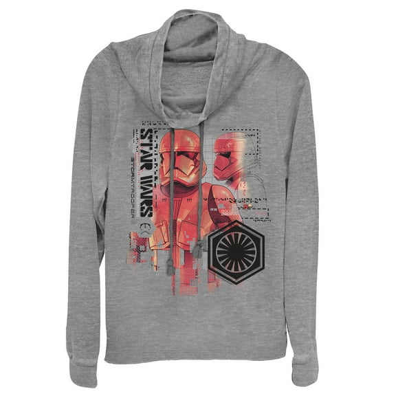 Junior's Star Wars: The Rise of Skywalker Sith Trooper Schematic Detail  Cowl Neck Sweatshirt Gray Heather Small