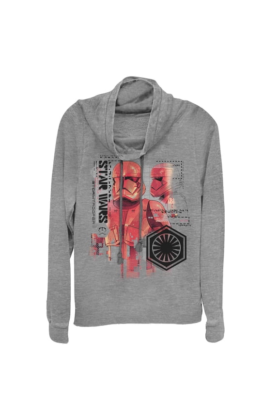 Junior's Star Wars: The Rise of Skywalker Sith Trooper Schematic Detail Cowl Neck Sweatshirt Gray Heather X Small