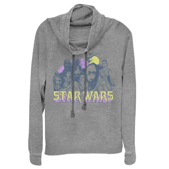 Junior's Star Wars: The Rise of Skywalker Vintage Collage  Cowl Neck Sweatshirt Gray Heather Small
