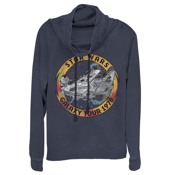 Junior's Star Wars: The Rise of Skywalker Vintage Galaxy Tour  Cowl Neck Sweatshirt Navy Blue 2X Large
