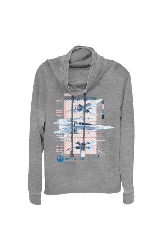 Junior's Star Wars: The Rise of Skywalker X-Wing Details  Cowl Neck Sweatshirt Gray Heather 2X Large
