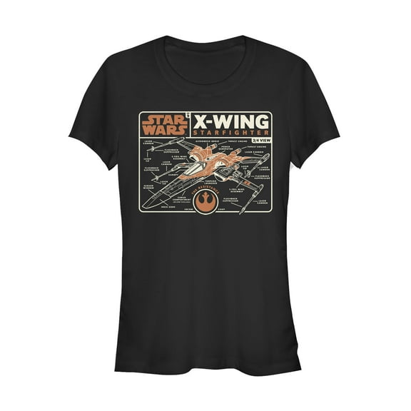 Junior's Star Wars: The Rise of Skywalker X-Wing Schematic Frame  Graphic Tee Black Medium