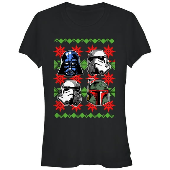Junior's Star Wars Ugly Christmas Empire Helmets  Graphic Tee Black Small