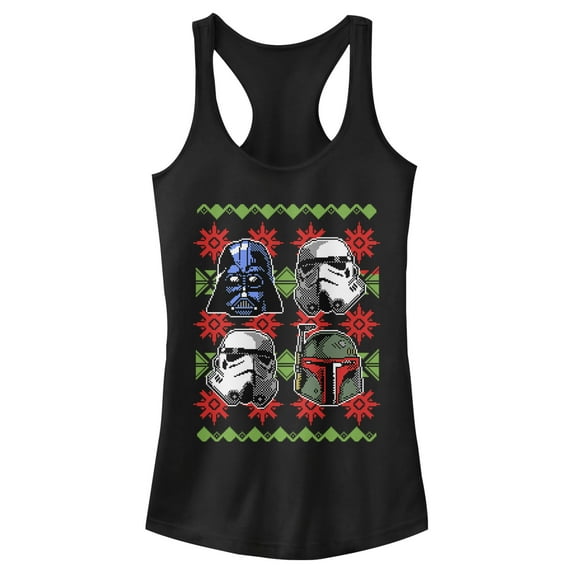 Junior's Star Wars Ugly Christmas Empire Helmets Racerback Tank Top Black Medium