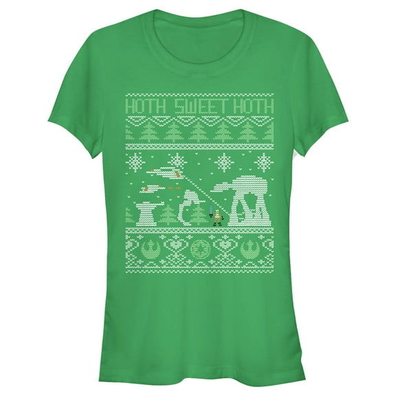Junior's Star Wars Ugly Christmas Hoth Sweet Hoth  Graphic Tee Kelly Green Medium