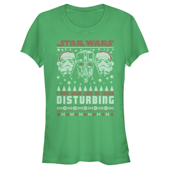 Junior's Star Wars Ugly Christmas Lack Of Cheer Disturbing  Graphic Tee Kelly Green Medium