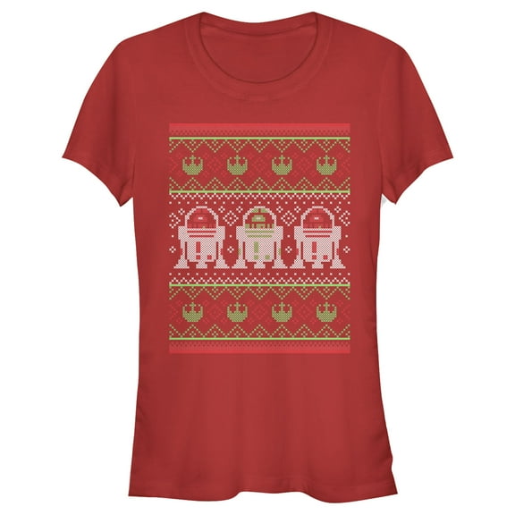 Junior's Star Wars Ugly Christmas R2-D2 Graphic Tee Red Medium