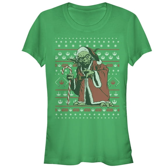 Junior's Star Wars Ugly Christmas Santa Yoda  Graphic Tee Kelly Green 2X Large