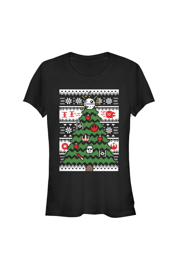 Junior's Star Wars Ugly Christmas Tree Graphic Tee Black Medium