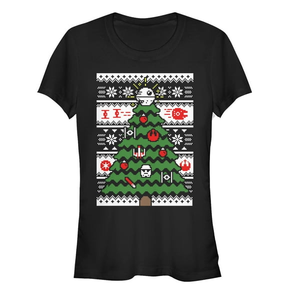 Junior's Star Wars Ugly Christmas Tree  Graphic Tee Black Small