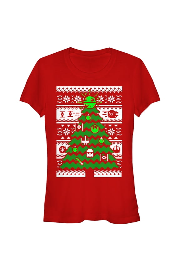 Junior's Star Wars Ugly Christmas Tree Graphic Tee Red Medium