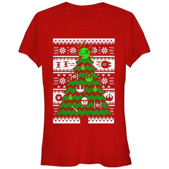 Junior's Star Wars Ugly Christmas Tree  Graphic Tee Red Small
