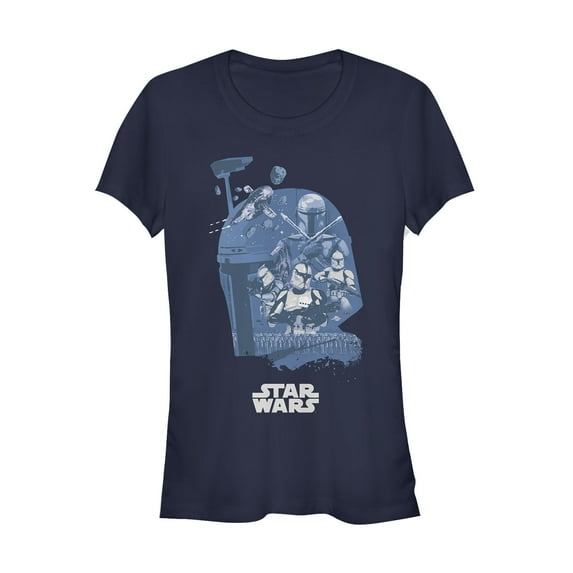 Junior's Star Wars Unifying Boba Fett Collage Graphic Tee Navy Blue Small