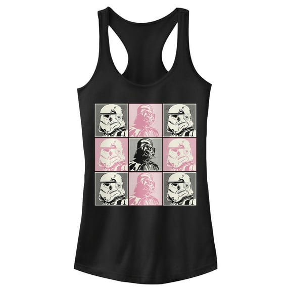 Junior's Star Wars Vader Trooper Grid  Racerback Tank Top Black Small