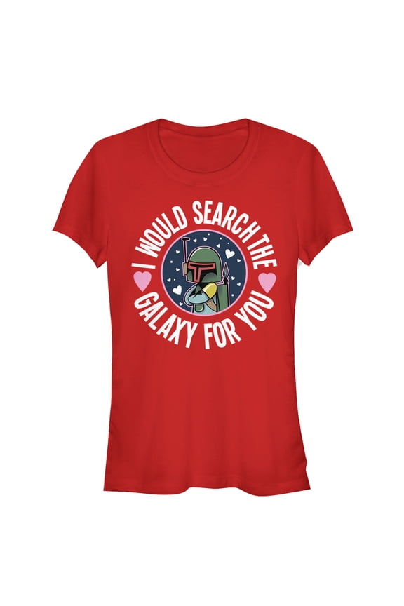 Junior's Star Wars Valentine Boba Fett Search the Galaxy Graphic Tee Red X Large