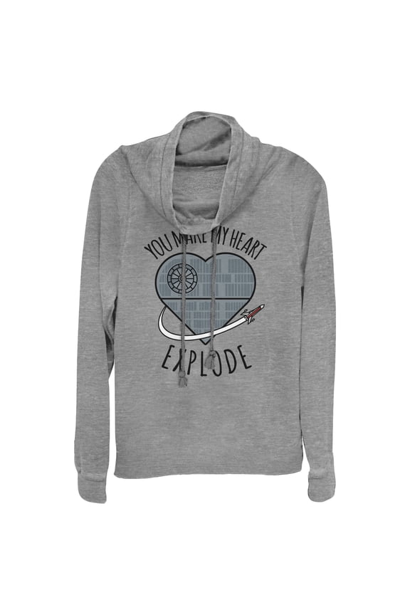 Junior's Star Wars Valentine Death Star Heart Cowl Neck Sweatshirt Gray Heather 4X Large