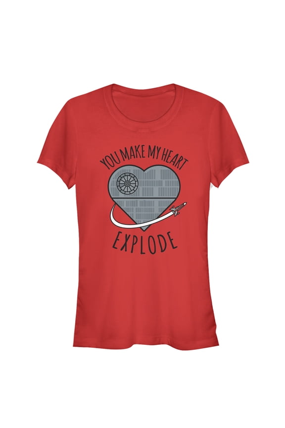 Junior's Star Wars Valentine Death Star Heart Graphic Tee Red Medium