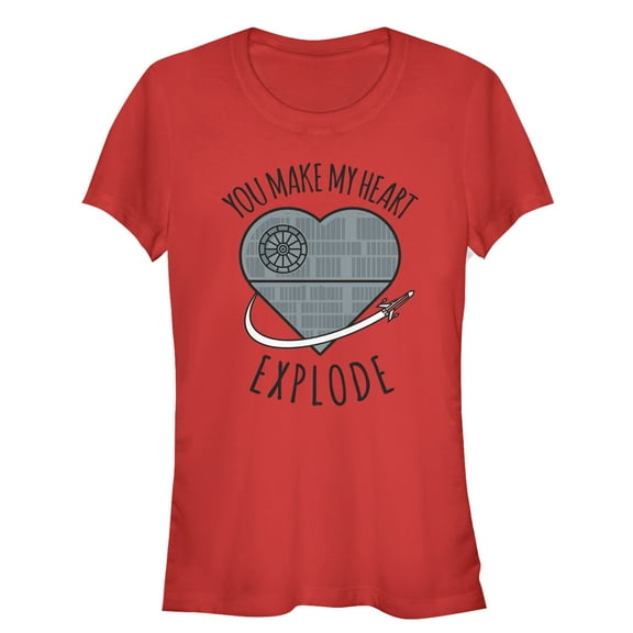 Junior's Star Wars Valentine Death Star Heart  Graphic Tee Red Small