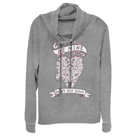 Junior's Star Wars Valentine Don't Fly Solo Cowl Neck Sweatshirt Gray Heather 2X Large