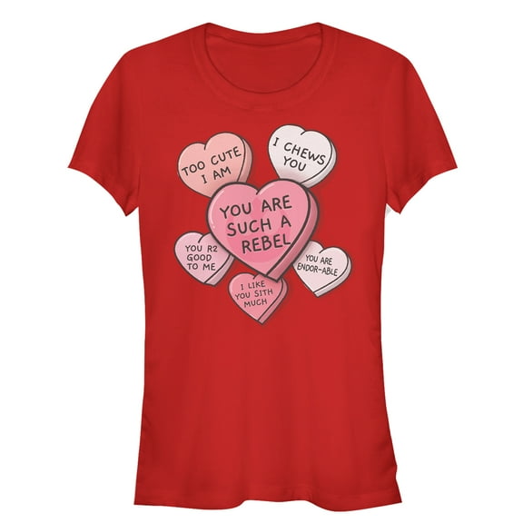 Junior's Star Wars Valentine Galactic Candy Hearts  Graphic Tee Red Medium