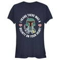 thumbnail image 1 of Junior's Star Wars Valentine's Day Boba Fett Bounty on Heart Graphic Tee Navy Blue Medium, 1 of 3