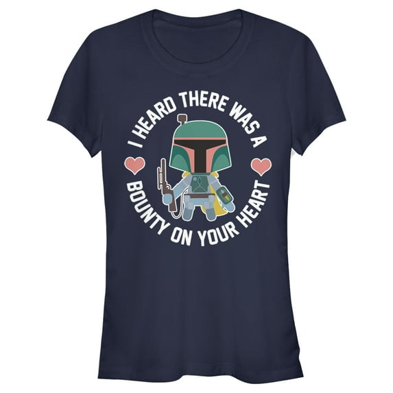 Junior's Star Wars Valentine's Day Boba Fett Bounty on Heart Graphic Tee Navy Blue X Large