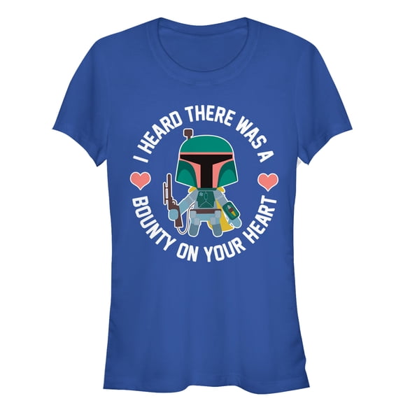 Junior's Star Wars Valentine's Day Boba Fett Bounty on Heart Graphic Tee Royal Blue Small