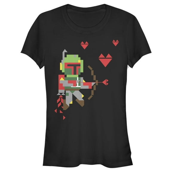 Junior's Star Wars Valentine's Day Boba Fett Cupid Graphic Tee Black Small